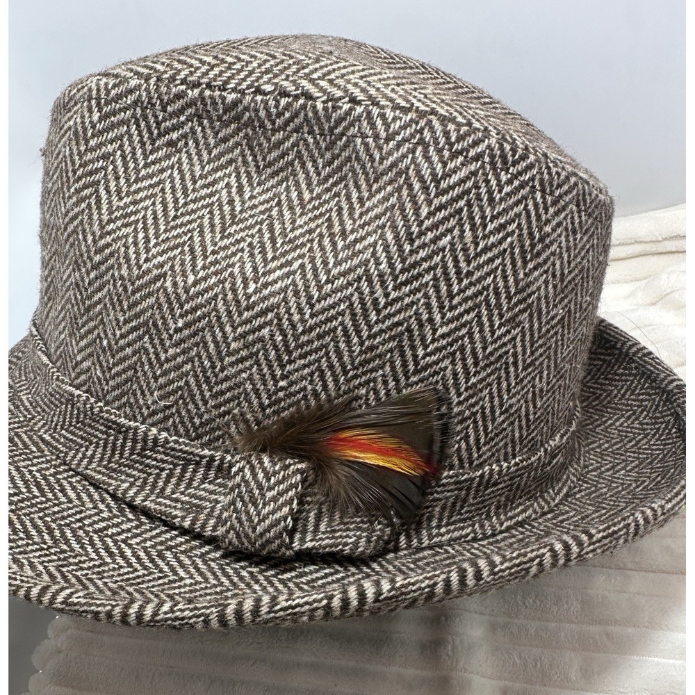 Bailey VTG Fedora Hat Size 7 3/8 (59cm) Herringbone Tweed 100% Wool Made in USA